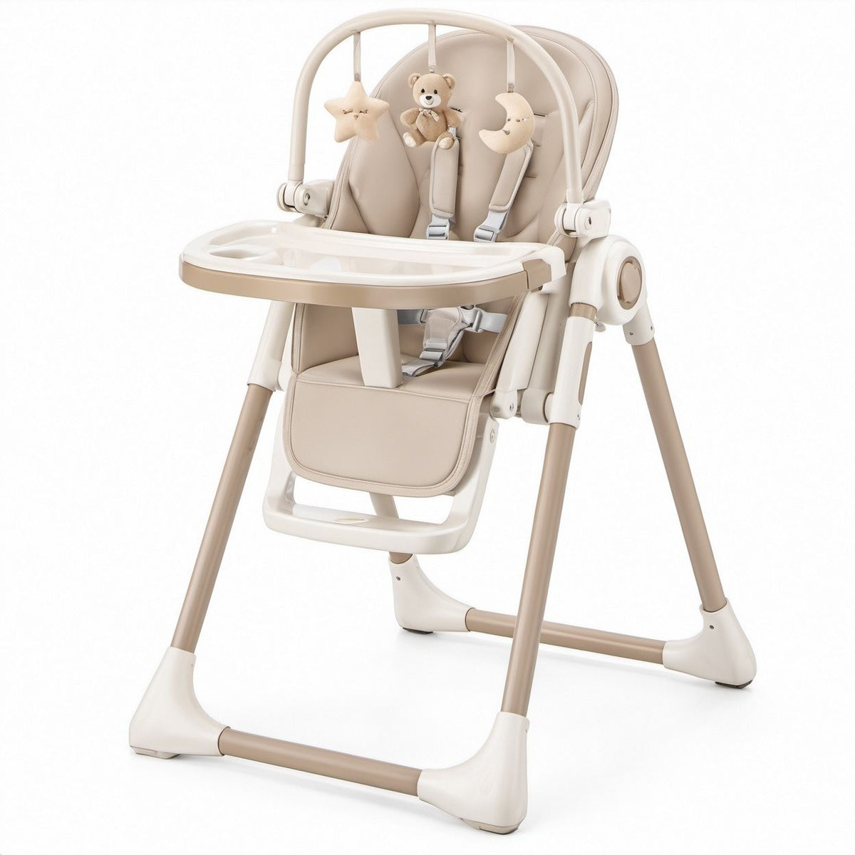 Kinderhochstuhl mit Spielbogen und abnehmbarem Tablett, Beige/Weiss, 80 x 60 x 105 cm
