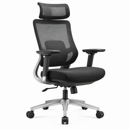 Ergonomischer Bürodrehstuhl Schwarz/Silber mit Netzrücken, 68 x 68 x 116–126 cm