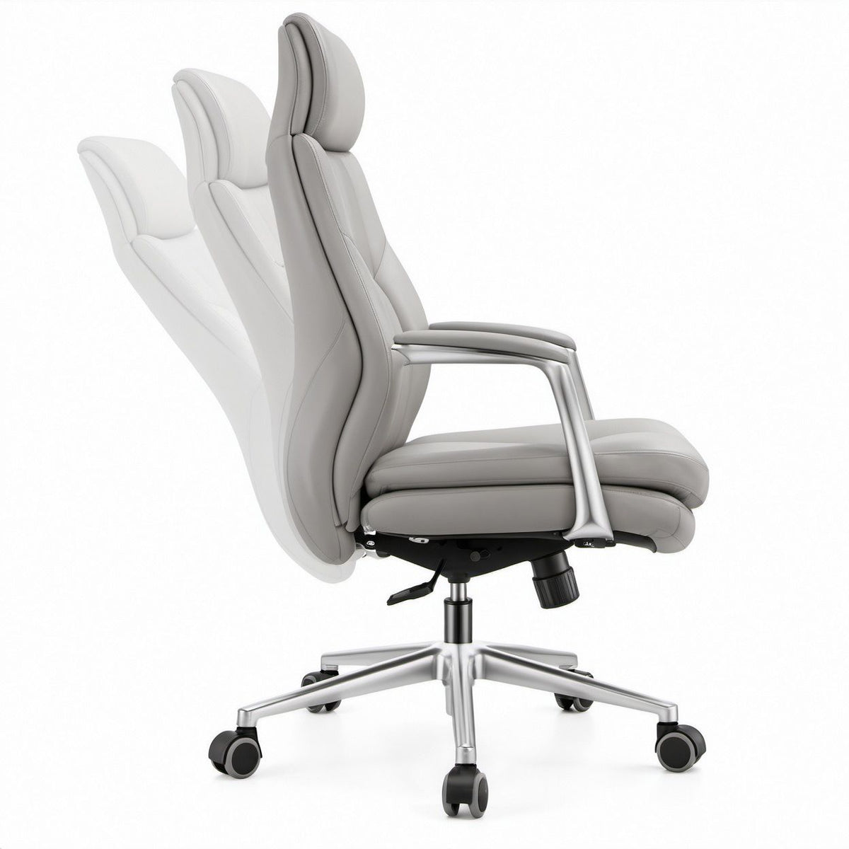 Ergonomischer Drehstuhl Grau/Silber/Schwarz aus PU-Kunstleder, 68 x 68 x 118–128 cm