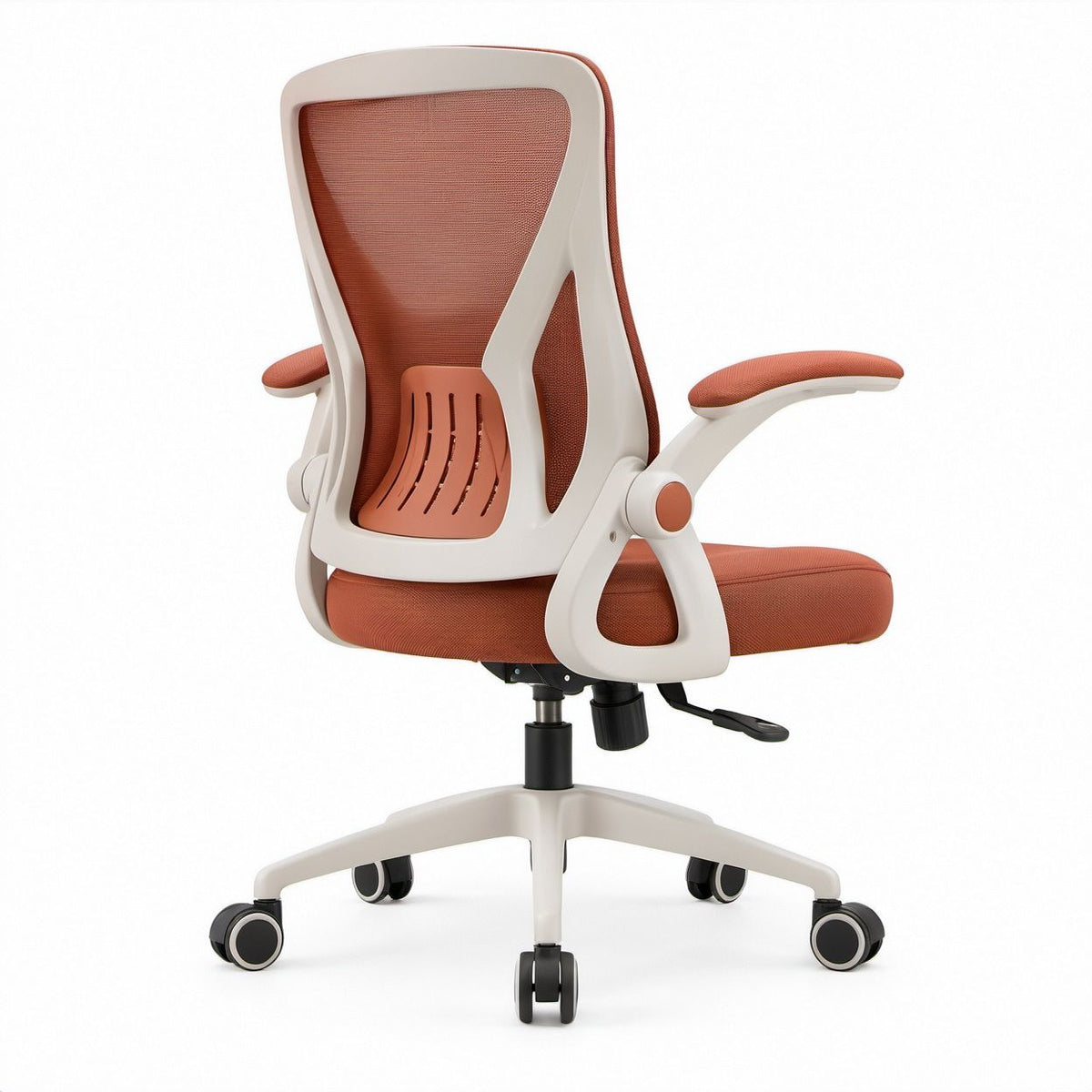 Ergonomischer Bürostuhl mit Netzrückenlehne und Lendenstütze, Terrakotta/Weiss, 64 x 64 x 116–126 cm