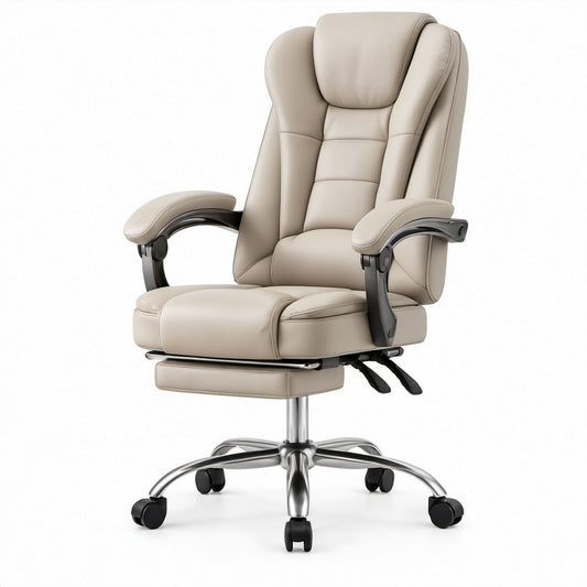 Ergonomischer Bürostuhl mit Fussstütze, Beige, 67 x 70 x 118–128 cm