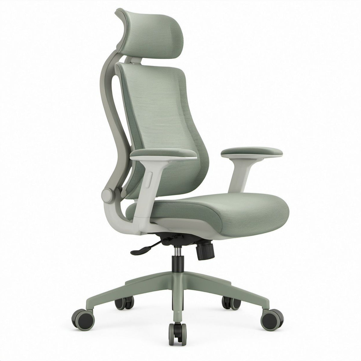 Ergonomischer Bürostuhl mit Kopfstütze und Netzrücken, Hellgrün/Grau, 68 x 68 x 118–128 cm