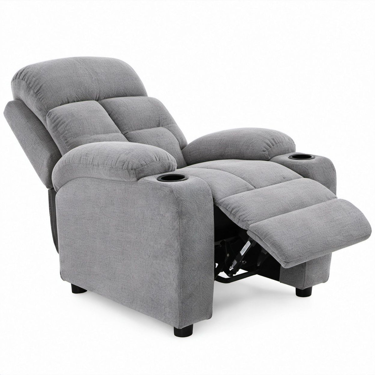 Relaxsessel mit Liegefunktion und Becherhaltern, Grau/Schwarz, 96 x 93 x 102 cm