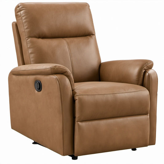 Relaxsessel mit manueller Liegefunktion aus PU-Kunstleder in Cognacbraun, 90 x 96 x 102 cm